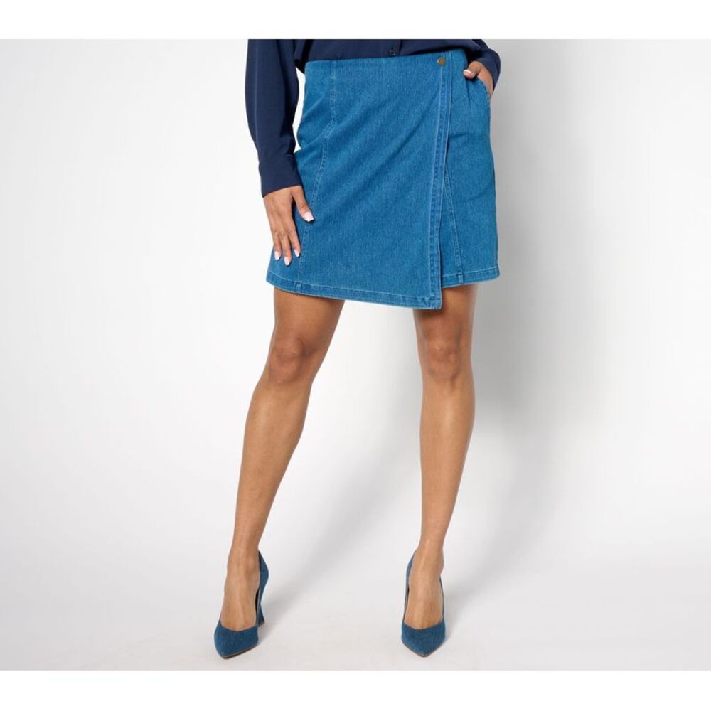 Denim & Co. Women's Petite Skirt 1XP Comfy Knit Air Skort Seaming Blue A636654